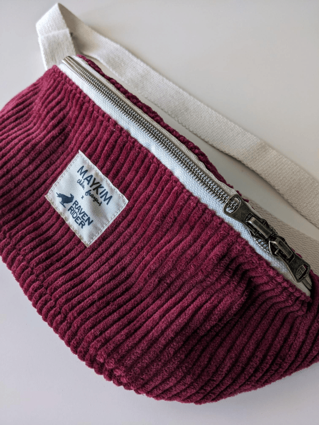 Sac banane velours bordeaux (sangle beige)