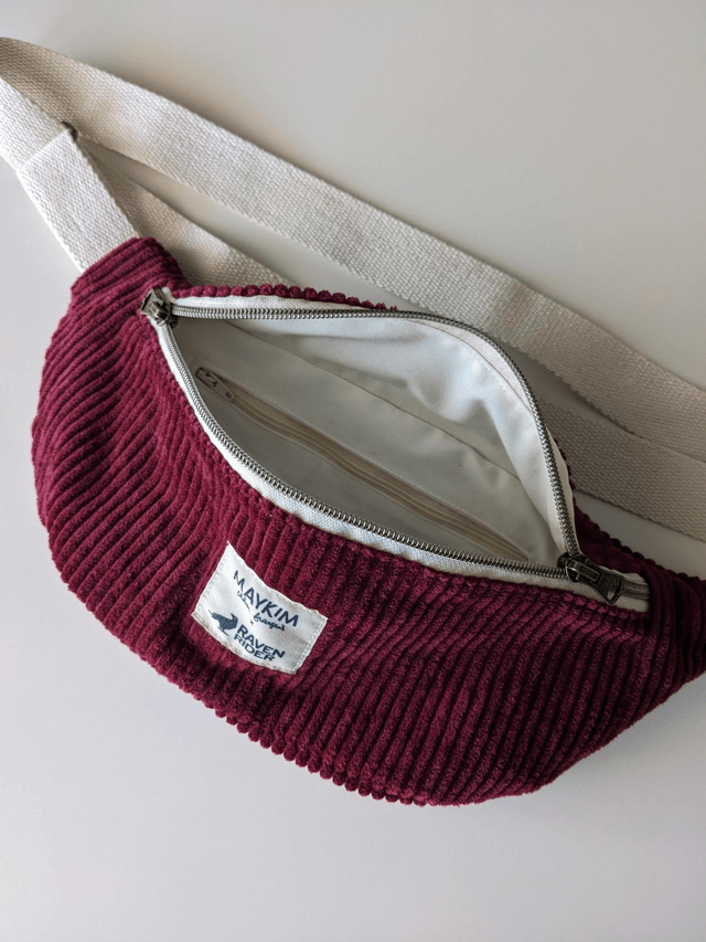 Sac banane velours bordeaux (sangle beige)